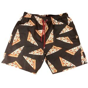 US Surf Club Mens Pizza Print Swim Trunks Black Medium Board Shorts Drawstring